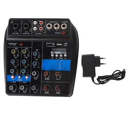 Audio Mixer USB 4-kanals stereo linjemixer professionelt sceneudstyr 100-240V EU-stik