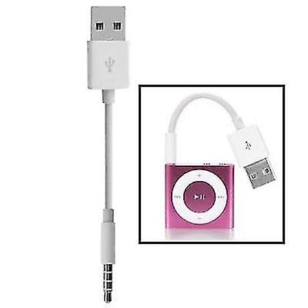 Usb til 3,5 mm jack datasynkronisering og ladekabel for iPod Shuffle 1. / 2. / 3. / 4. / 5. / 6. generasjon, lengde: 10 cm (hvit)