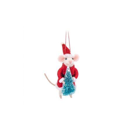 Santa Mouse with Tree Felt Decoration