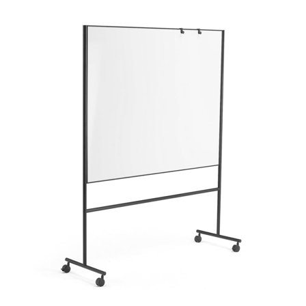 Mobile whiteboard EMMA, double sided, 1500x1200 mm, black frame