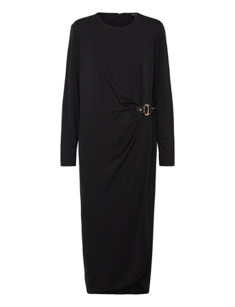 Lauren Women Buckle-Trim Stretch Jersey Dress - Black - 48