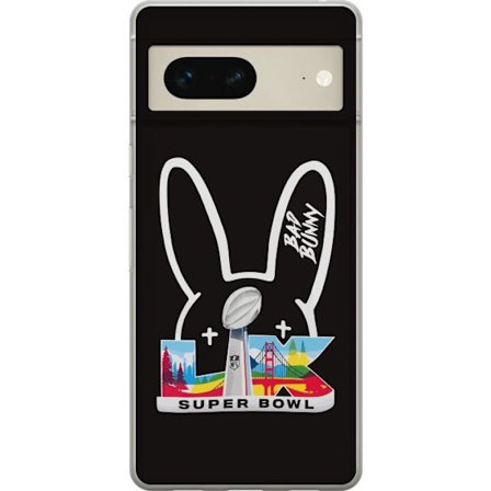 Kompatibel Mobilcover til Google Pixel 7 Bad Bunny portræt med åben skjorte, tatoveringer og krøllet hår i stilfuld modefotografering