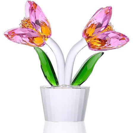 Krystal tulipan blomsterfigur samleobjekter med krystal vase - gaveæske - lyserøde tulipaner