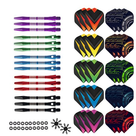 Dart Tillbehörskit, 30 st Dart Flights och 15 st Dart Aluminium Skaft, 20 st Gummi O-ringar, Dart Flights Skydd