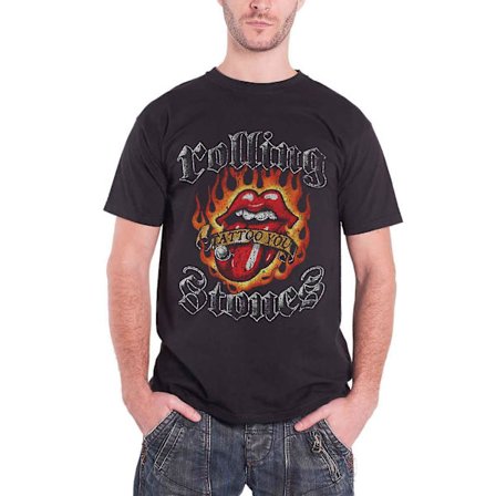 The Rolling Stones T-paita Tattoo You Flaming Tongue Official Mens New Black