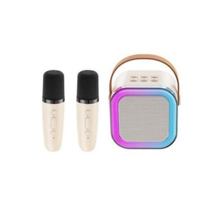 Kannettava langaton kaiutin 2 langattomalla mikrofonilla ja RGB LED -valolla APOKIN Ap-07188 Pinkki