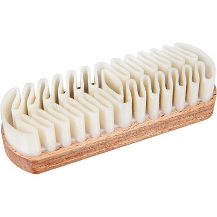 Børste for restaurering av nubuck og semsket skinn i tre med naturlig myk kreppgummi, for sko, vesker og tilbehør i skinn