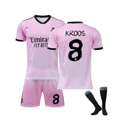 (Real Madrid Pink Joint Commemorative Edition tröja Kroos No.8 Fotbollströja 3-delade kit för barn Vuxna 2XL(1885-195CM)