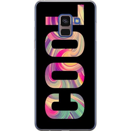 Kompatibelt Mobildeksel til Samsung Samsung Galaxy A8 (2018) Modern typografisk kunst med ordet LOVE i flytende regnbuefarger mot svart bakgrunn med s