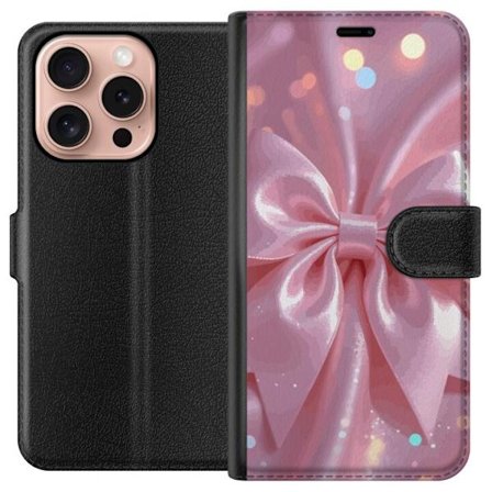 Kompatibelt Plånboksfodral till Apple Apple iPhone 16 Pro Rosa sidenrosett - Elegant glittrigt band med ljuseffekter
