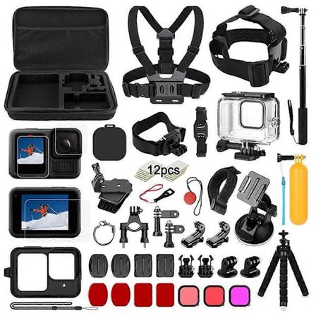 For GoPro Hero 13 Black Vanntett Hus Bryststropp Herdet Glass Skjermbeskytter med Selfie Stick