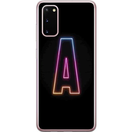 Kompatibel Mobilcover til Samsung Samsung Galaxy S20 Minimalistisk neonbogstav A i regnbuefarvet lys mod sort baggrund i moderne typografisk stil