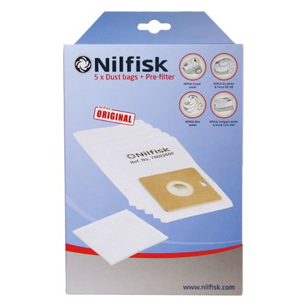 5-pack dammsugarpåsar med pre-filter för Nilfisk