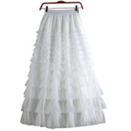 Ny dame multi-lags tylskørt med flæser, høj talje hvid