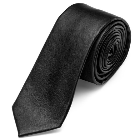 Black Faux Leather Skinny Tie for Men - Skinny ties