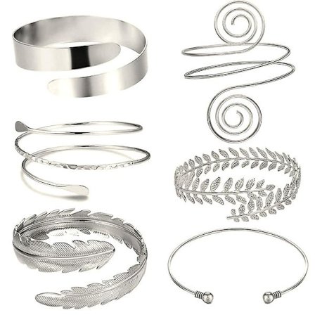 6 st armband, överarm med manschettarmband, justerbart armband set (silver)