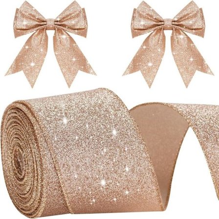 Ruusukullanvärinen teräslankainen nauha, 6 cm joulunauha lahjojen paketointiin, 6 m koristeellinen lahjanauha kimalteleva metallinhohtoinen