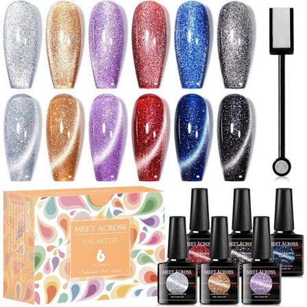 Glitter Cat Eye Gel Nagelfärg Set Soak Off UV LED Ljus Stjärnhimmel Effekt Magnetisk