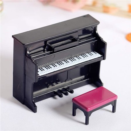 XJ-Miniatyyri musta piano ja jakkara, simuloiva pianomalli, nukkekodin sisustustarvikkeet, miniatyyri koriste kotiin, puutarhakalusteet, koriste