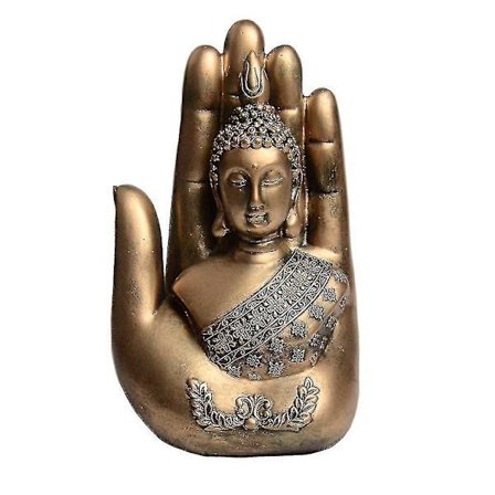 Resin Palm Buddha Staty Heminredning För Hall, Sovrum, Guld Fs Fs