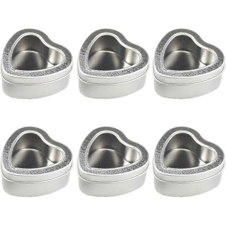 6-pak 120 ml Tomme Hjerteformede Sølv Metal Dåser Med Klart Vindue Til Lysfremstilling, Sliksølv