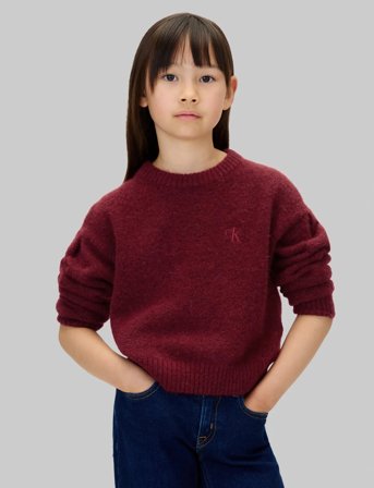 Calvin Klein Box Pleat Fluffy Sweater - Burgundy - 116