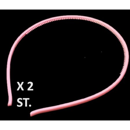 2 Smala Rosa taggat smal plast diadem 4 mm. bred