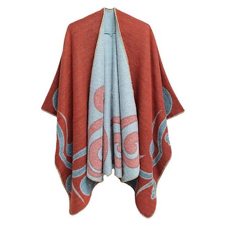 Dame Poncho Sjal Vendbar Oversized Poncho Kappe Trykt Tæppe Sjal Cardigan