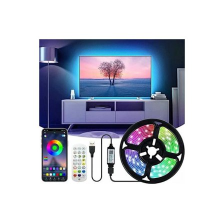 LED-stripe, lysstriper, TV-bakgrunnsbelysning, Bluetooth-APP, med fjernkontroll, lyd-/musikkmodus, IP20 Platinum, 1M,