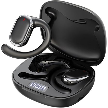 Öronöppna hörlurar, trådlösa Bluetooth 5.4-öronsnäckor, komfort och stabil passform - Svart