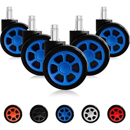 Gamingstol Hjul, Utskiftbare Erstatningshjul med Anti-Fall Funksjon og Glatt Glidning (5 Stk/Sett, Blå)