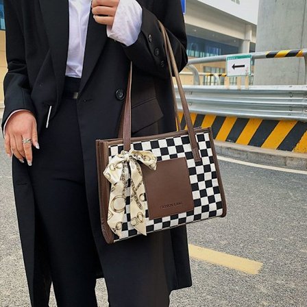 Rutmönstrad axelväska Tote Bag Stor kapacitet Handväska