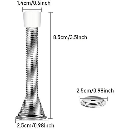 5 stk. Fjær-dørstoppere, veggmontert, metall, lange, sølv