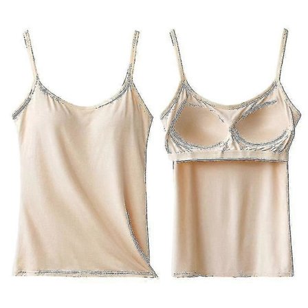 Långa Camisoler med Inbyggd BH Justerbara Axelband Dam Lager-på-lager Basic Tanktopp Enfärgad Bomull Bröstkudde Sommar T-shirt [avancerad Kvalitet!50%