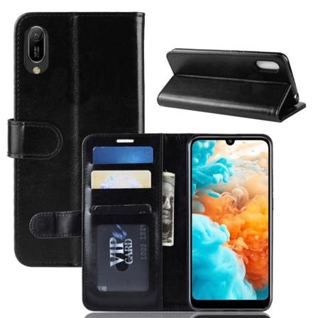 Huawei Y6 (2019) - Crazy Horse Plånboksfodral - Svart Black Svart