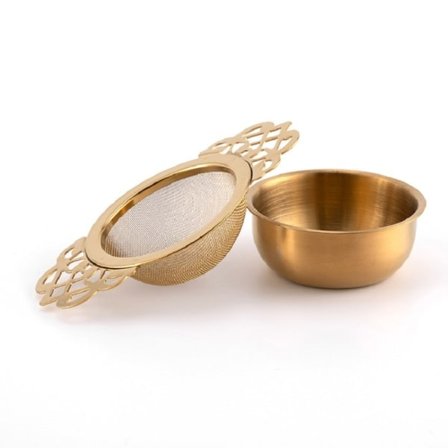 Rustfritt stål te-sil Elegant te-sil med løse blader Dobbel vingede håndtak for kopper Krus Tekanner Gull