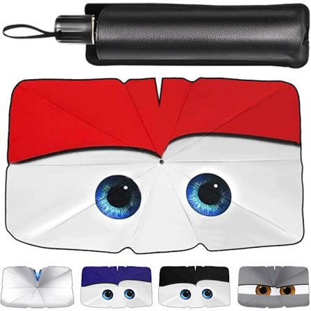 Bil Solskjerm, Bil Solskjerm Paraply Frontrute, Front Bil Solskjerm med Søtt Øyne Design, 125 x 65 cm, med Veske, for Sportsbiler