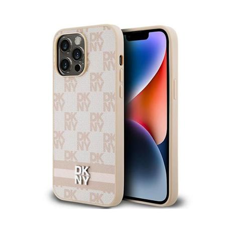 DKNY monomønster plaid læder og trykte striber - etui til iPhone 14 Pro Max (Pink)
