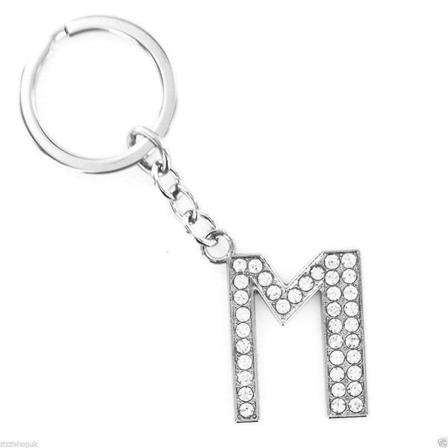 Sinknap Bling Alphabet Nøglering Initial Bogstav Unisex Rhinestone Indlagt Nøglering Gave M