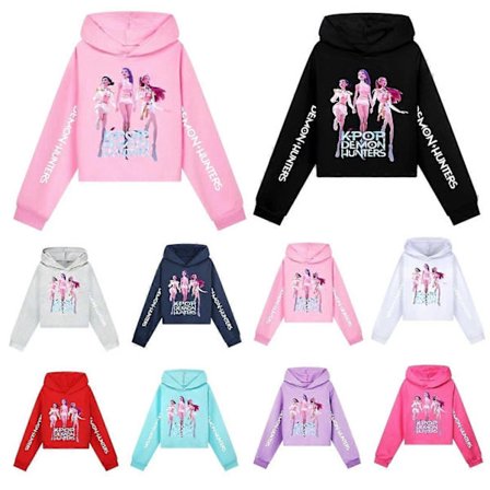 Jenter KPOP Demon Hunters Hettegenser Barn HUNTRX Genser Sweatshirt Pullover-WELLNGS Navy