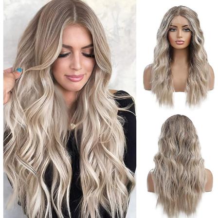 Lang Ombre Blond Hårnet med Lace Front til Kvinder Naturlig Bølget Dagligt Hår Syntetisk Lace Paryk (FMY)