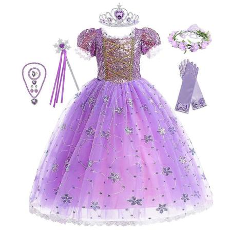 Princess Rapunzel Klänning för flickor Eleganta lila klänningar Tjusiga karnevalsdräkt Barnbal kvällsklänningar Halloween rollspel klänningar V 4Y Tag