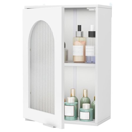 COSTWAY Väggskåp för Badrum - Dörr i Härdat Glas, Justerbar Hylla, för Badrum, Vardagsrum, 35x20x52,5cm Vit