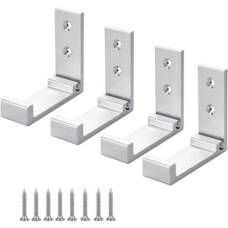 4 stk (sølv) veggmonterte kleskroker i aluminiumlegering, 90° sammenleggbare kleskroker med skruer for veggdørskap, kjøkken, bad, veggmontert 