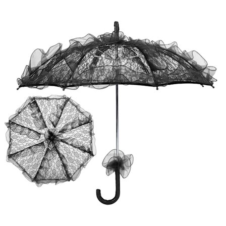 Bröllopsbrud Paraply Unikt Vikbart Spetstyg Parasoll Paraply Performance Rekvisita Svart