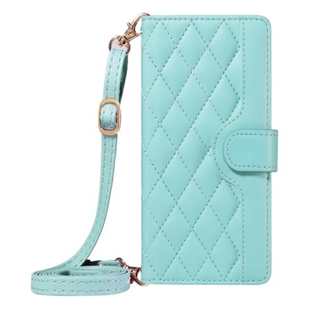 Etui til iPhone 16 Lysegrønn med lang snor, crossbody kortholder, enkelt diamantmønster