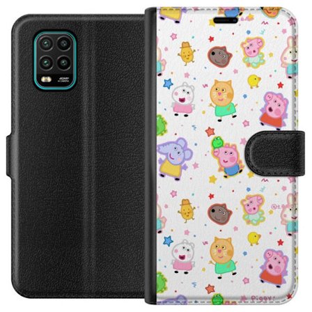 Yhteensopiva Lompakkokotelo Xiaomi Mi 10 Lite 5G Värikkäät piirretyt eläinhahmot leikkisässä tyylissä tähtien ja pisteiden kera vaalealla taustalla