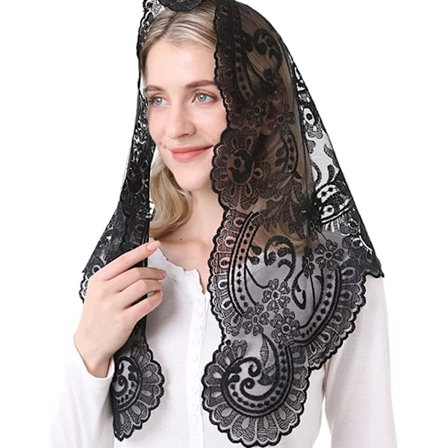 Spansk Tradisjonell Triangel Slør Svart og Hvit Kristent Katolsk Kirkeslør for Kvinner