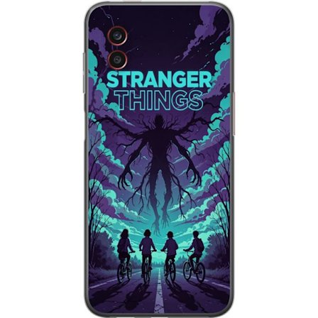 Kompatibelt Mobildeksel til Samsung Samsung Galaxy Xcover6 Pro Stranger Things-inspirert fantasyillustrasjon med mørkt monster, syklende barn og dram