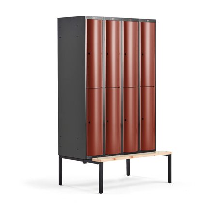 Kleiderspind CURVE mit Sitzbank, 4 Module/2 Türen, 2120 x 1200 x 550 mm, Herbstrot